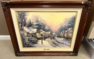 Village Christmas Signed Thomas Kinkade 18x24 Canvas (Framed 26x32) - 3835/4950 - Picture 1 of 17