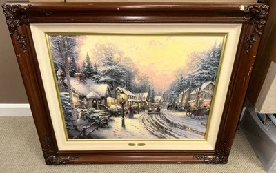 Village Christmas Signed Thomas Kinkade 18x24 Canvas (Framed 26x32) - 3835/4950 - Image 1 of 4