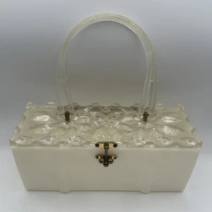 MCM Lucite Perla Geométrica Top Beige Crema Caja Cartera Blanco roto Bolso de mano - Imagen 1 de 18