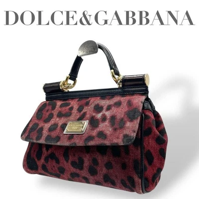 DOLCE & GABBANA Leopard Hand Bag Black Red Gold Logo plate Women from japan - Image 1 of 4