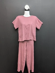 Market & Spruce Rundhalsausschnitt Kurzarm Oberteil & Hose mit weitem Bein Set Large rosa - Bild 1 von 10