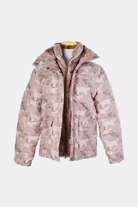 Unreal Fur Pink and Brown Camouflage Puffa Jacket - Picture 1 of 4