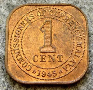 MALAYA - MALAYSIA GEORGE VI 1945 1 CENT, Bronze SQUARE SHAPE km# 6 - Picture 1 of 6