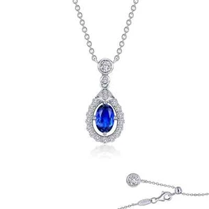 BRAND NEW Lafonn 925 Platinum Plated Lab-Grown Sapphire Halo Necklace SYN006SP20 - Picture 1 of 1