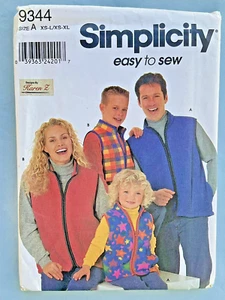 Simplicity Pattern Very Easy 9344 VEST Child Teen Adult Sz XS S M L XL UNCUT - Picture 1 of 3