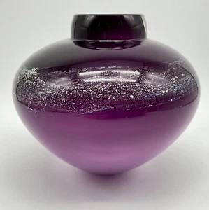 Randi Solin Glass Vase Signed- 2015 Purple Nebula 7" x 7" Unique -Free Shipping! - Picture 1 of 3