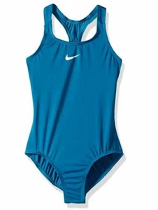 Nike Kids Solid Racerback One-Piece Swimsuit, Blue, Girls Medium - Picture 1 of 2