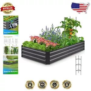 Durable Galvanized Raised Garden Bed 6x3x1 Ft with Tomato Cage in Dark Grey - Picture 1 of 10