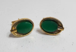 Vintage Green Oval Shape Cufflinks - Picture 1 of 7
