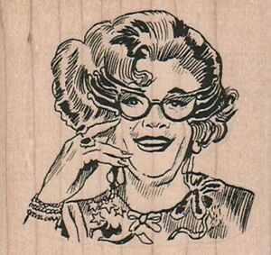 Mounted Rubber Stamp, Glasses Lady, Retro Lady with Glasses, Lady, Woman, Retro