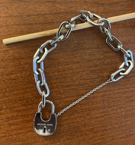 Michael Kors Bracciale Catena Maglia Donna Logo Mk Argento Tono