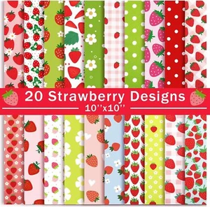 20 Pezzi Tessuto Fragola 10''x10'' Tessuto Fragola Quadrati Trapuntino Cotone... - Foto 1 di 3