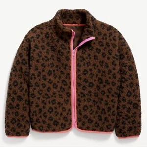 NWOT Old Navy Size XL Girls Sherpa Zipper Jacket Brown Animal Print Leopard - Picture 1 of 10