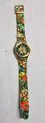 Reloj Michal Negrin Cuarzo Hermosas Flores Banda Plástico Israel Foto 1 de 4