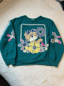 Girls Athletic Works Vintages 80s Sweatshirt Teddy Bear Floral Puff Paint Sz 5 - Picture 1 of 8