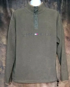 VTG 90's Tommy Hilfiger Stripe Spellout Flag Mens Fleece Pullover Jacket Size XL - Picture 1 of 11