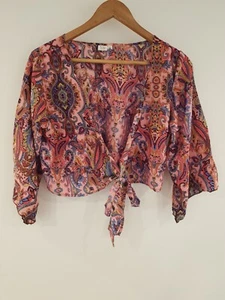 Pink Boho Top Shrug Bolero Cropped Hippie Festival Indian Tie Front Vintage - Picture 1 of 12