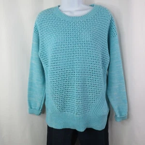 Stylus Sweater Size L Blue Open Knit Long Sleeve Cotton Blend Pullover - Bild 1 von 12