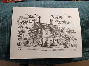 Vintage Berkeley Plantation Sketch Print Al Repple 1972 Sketch Drawing 13"x10" - Picture 1 of 5