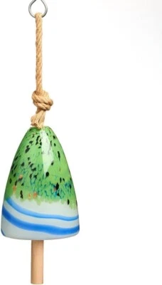 Art Bell Windchime Green and Blue 21-inch 21" Height Hand Blown Glass NEW Wood - Image 1 of 4