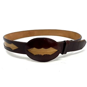 Fort Worth Leather Belt Womens 38 Brown Big Buckle Western Cowboy Classic Casual - Picture 1 of 11