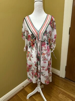 Becca ETC Floral Print Cover Up Tunic Dress Tie Waist Swim Beach 14/16 - Image 1 of 4