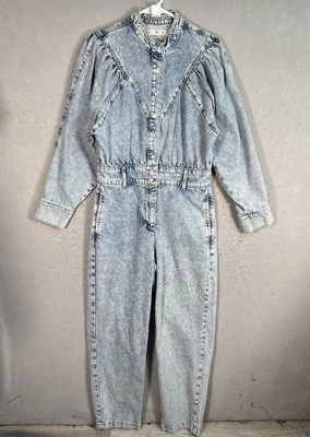 Macacão Mango Lola azul claro denim perna reta manga longa peça única, tamanho P - Imagem 1 de 4