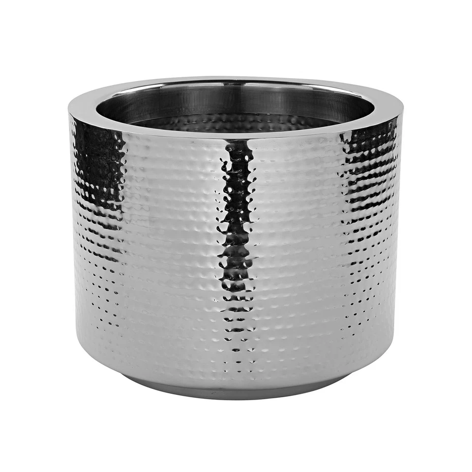 Fink doppelwandiger Übertopf 28x22 cm Blumen-Pflanzgefäß gehämmerter Edelstahl - Bild 1 von 4