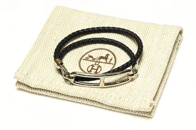 Hermes Paris 黑色皮革 Roulis 双重旅游手链 — 第 1/3 张图片