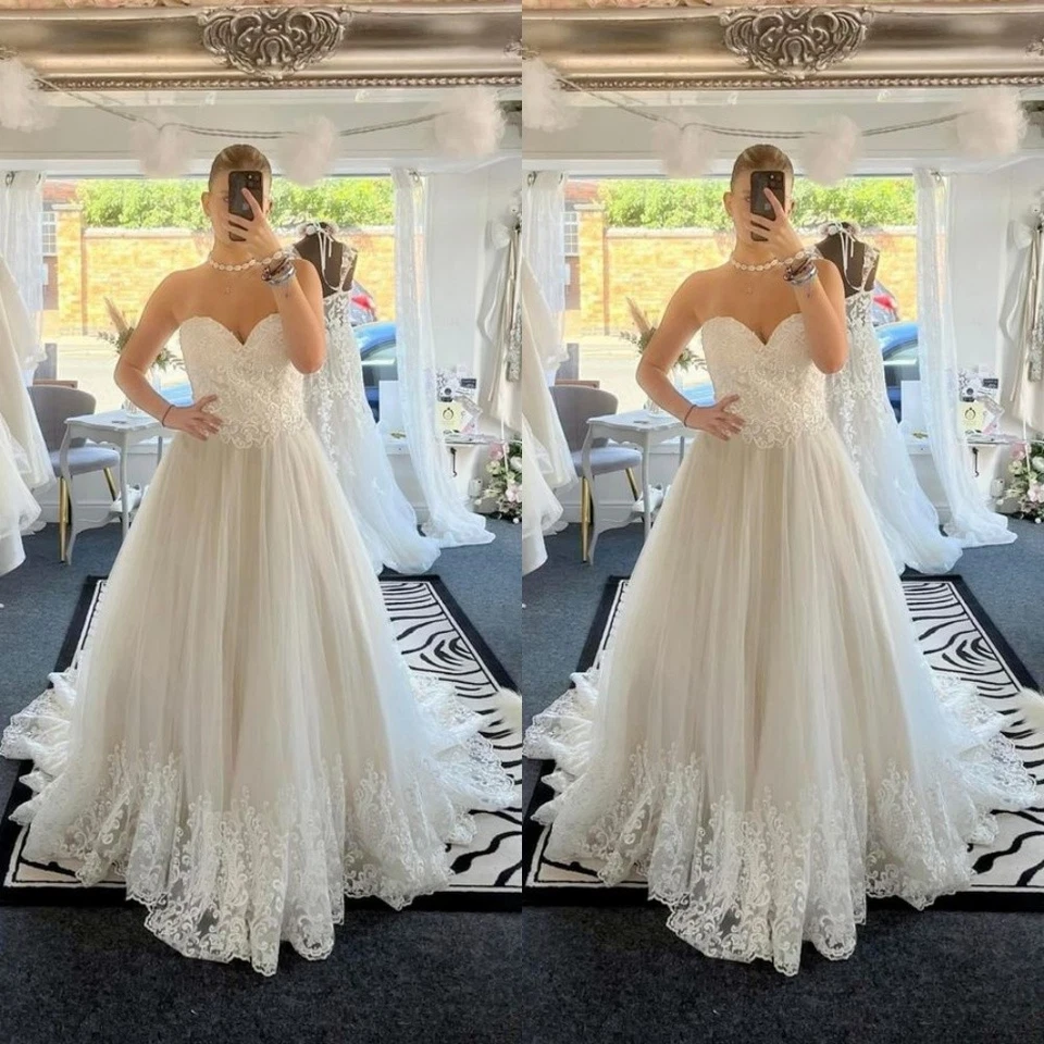 Elegant Wedding Dresses Sweetheart Lace Appliques A Line White Ivory Bridal Gown - Image 1 of 4