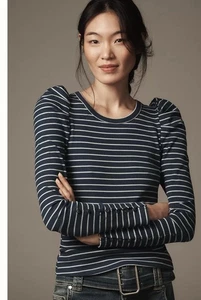 Maeve Puffärmel von Anthropologie tailliert blau gestreift gerippt Top Small - Bild 1 von 6