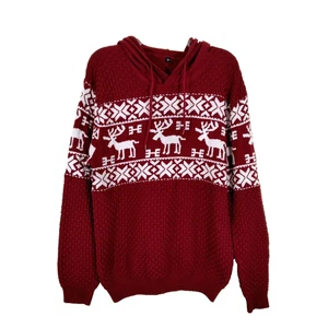 Women Red Burgundy Hooded Sweater Size XL Winter Christmas Holiday Deer Pullover - Picture 1 of 5
