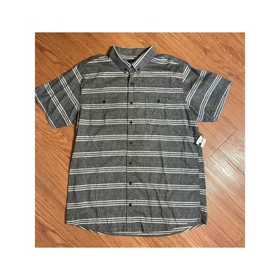 Rip Curl Shirt NWT XL Gray White Stripe Button-Up Casual Lightweight Linen Blend - Image 1 of 4