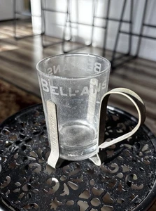 Early 1900s Bell-Ans Orangeburg NJ Etched Advertising Medicine Glass n SS Holder - Picture 1 of 4
