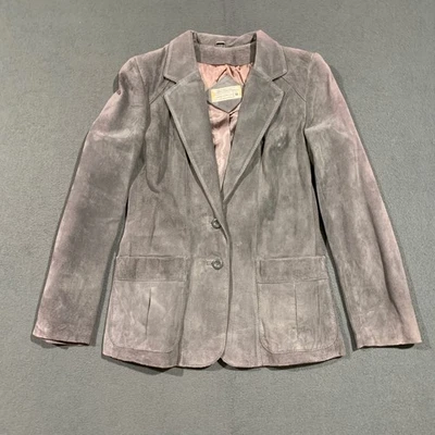 Blazer vintage de gamuza de cerdo forrado de cuero gris para mujer talla 12 hecho en Corea* Foto 1 de 4