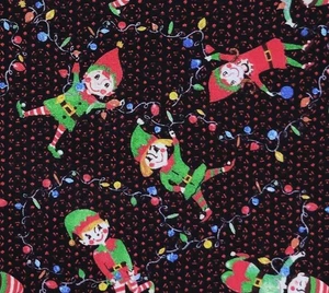 Tanzende Elfen Elfen im Regal Lichter Weihnachten XMAS Winter Baumwollstoff 1 YARD - Bild 1 von 5