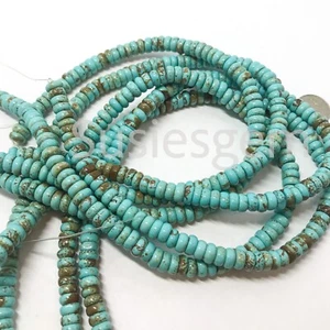 Blue turquoise smooth rondelle beads 5x8mm. Teal blue gemstone beads 16''. - Picture 1 of 3