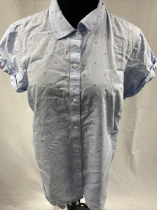 Camisa Untuckit Carlie Talla L Manga Corta Botón Bordado Rayas Boho - Imagen 1 de 6