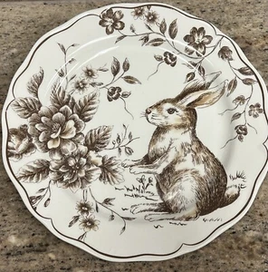 Maxcera Brown Bunny Rabbit Toile Dinner Plates Set Of 3 - Picture 1 of 1