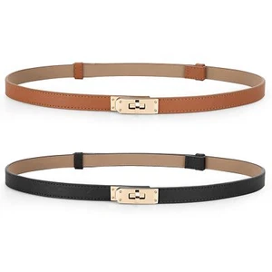 2 Pack Women Thin Leather Belts for Dresses Solid Color Skinny Waist Belts Top - Picture 1 of 7