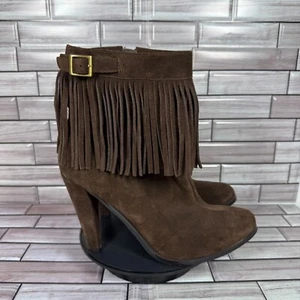 Colin Stuart Women's Brown Suede Fringe Ankle Heeled Boots Shoe Size 11 - Picture 1 of 5