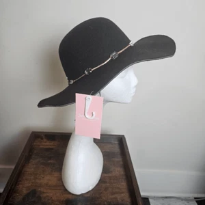 Juicy Couture Wide Brim Floppy Hat Bejeweled with Gold Chains NWT Women's Black - Picture 1 of 8