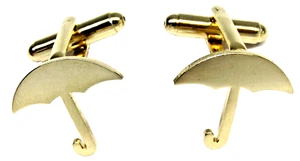 Umbrella Cufflinks Vintage Gold Bullet Back Mens Playfulness Formal Wear Jewelry - Picture 1 of 4