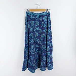 East Artisan With Anokhi Size 12 (Fits 10) Blue Floral Block Printed Midi Skirt - Picture 1 of 8