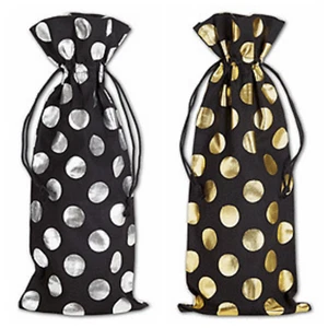 Coulisse Cotone Nero Vino Punti Metallizzati 12 Sacchetti 6”x14” - Oro o Argento - Foto 1 di 5