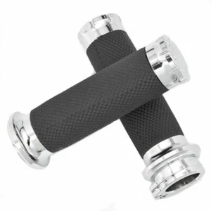 Chrome 1'' 25mm Impugnature per manubrio Edge cut Hand Grip Per Honda Yamaha BMW - Picture 1 of 6