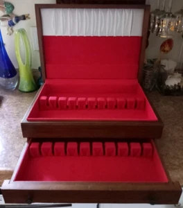 VTG Silverware Flatware ANTI TARNISH Wooden Chest STORAGE BOX w/ Drawer FastShip - Picture 1 of 12