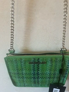 MZ Wallace Woven Small Green Spring Plaid Leather Crossbody Bag W Chain NWT RFID - Picture 1 of 6