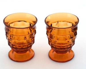 Set of 2 Vintage Indiana Whitehall Amber Cube Cubist Footed Tumblers Glasses - Picture 1 of 5