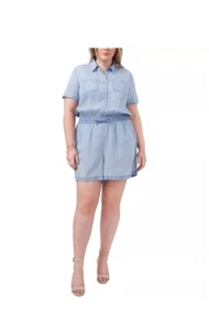 NWT Vince Camuto Plus Size 1X Chambray Button Up Romper Jumpsuit Summer Basic - Picture 1 of 16